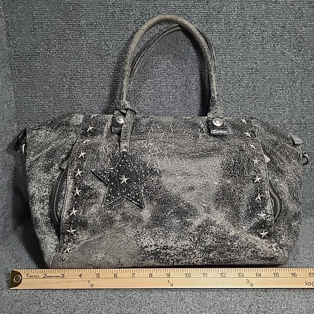 George Gina &‎ Lucy Star Shoulder Bag Black Distressed Leather Handbag - Picture 7 of 16